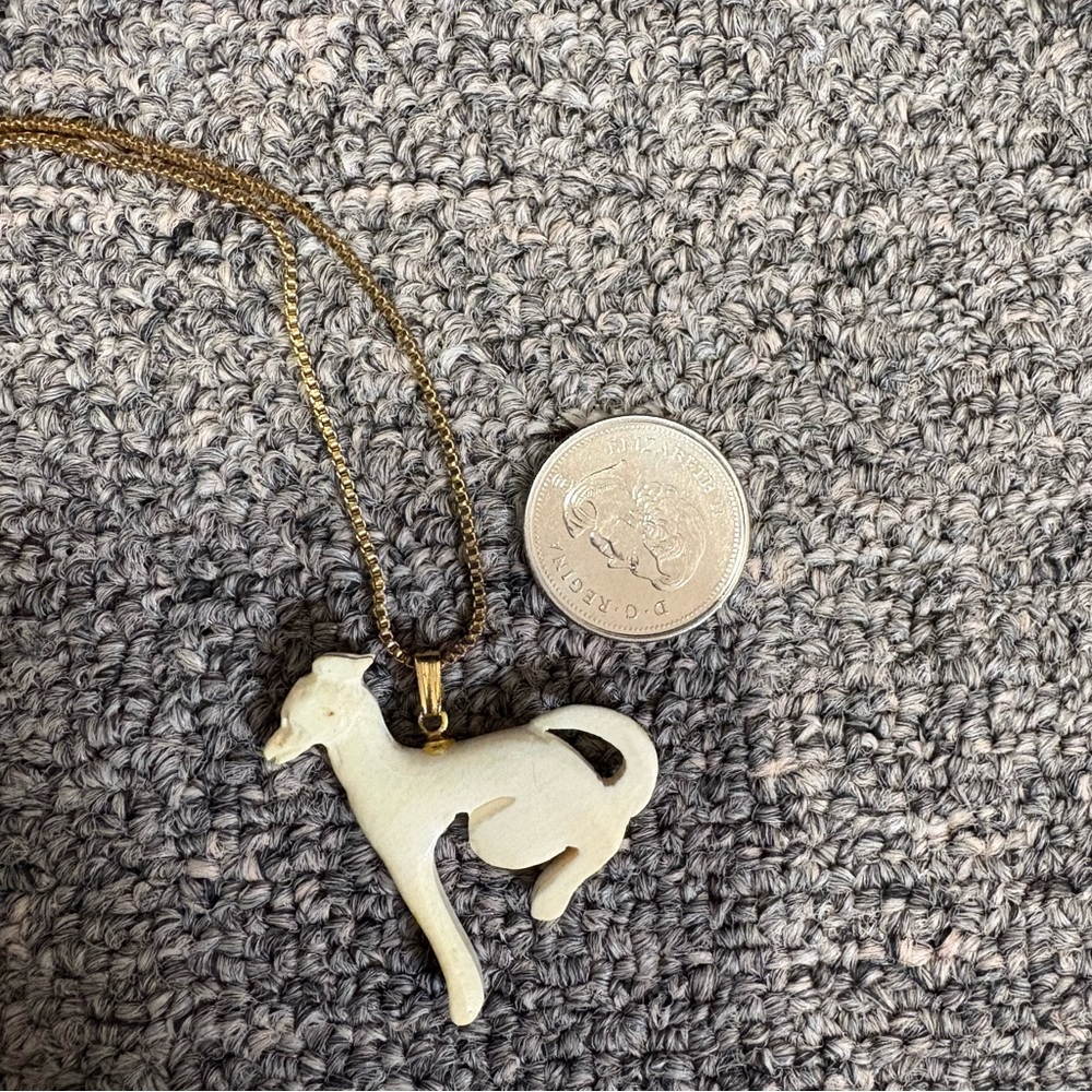 Carved Ivory Dog Pendant with Chain - Picture 6 of 8